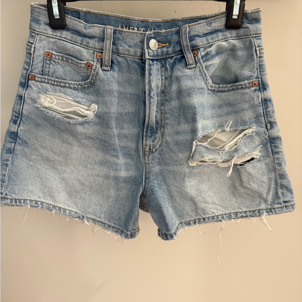 American Eagle Outfitters Women's Light Blue Distressed Denim Shorts